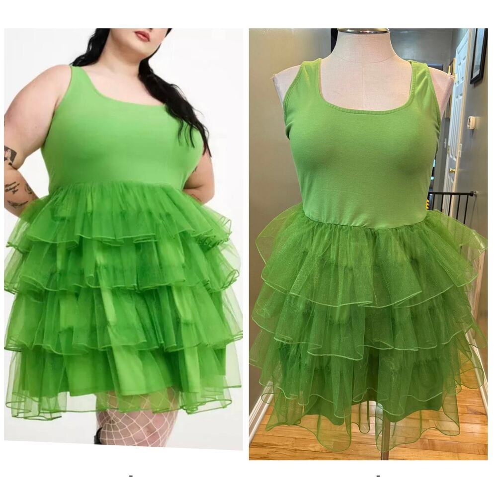 Torrid Plus Size 1 (1X 14/16) Sexy‎ Green Tiered Mini Tank Party Tutu Glam Dress